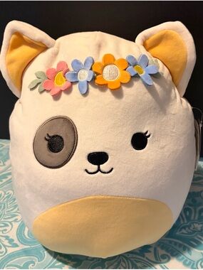 12" Rupi the Terrier Dog Squishmallows White Cream Flower Band Garland 12in New!